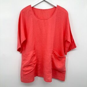 Womens Top Shirt Medium Large 100% Linen Lagenlook Pockets‎ Beachy Coastal Boho